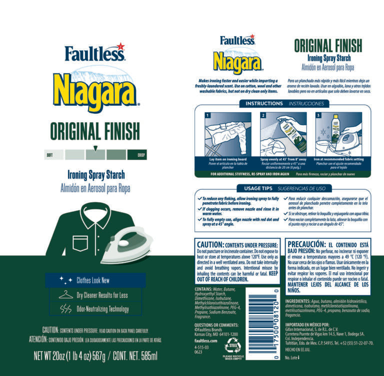 Faultless Niagara Original Finish Ironing Spray Starch, 585ml