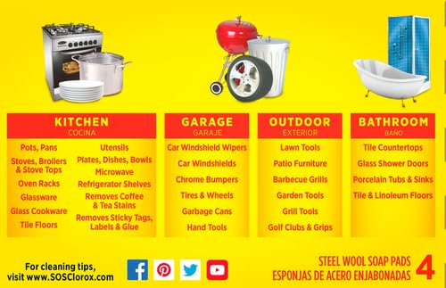 Clorox S.O.S Steel Wool Scrub Pad, 4 Ct