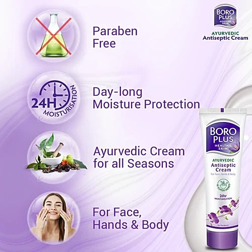 Boroplus Ayurvedic Antiseptic Multipurpose Cream, For Face, Hand & Body, No Parabens 24 Hrs Moisturiser, 40 ml