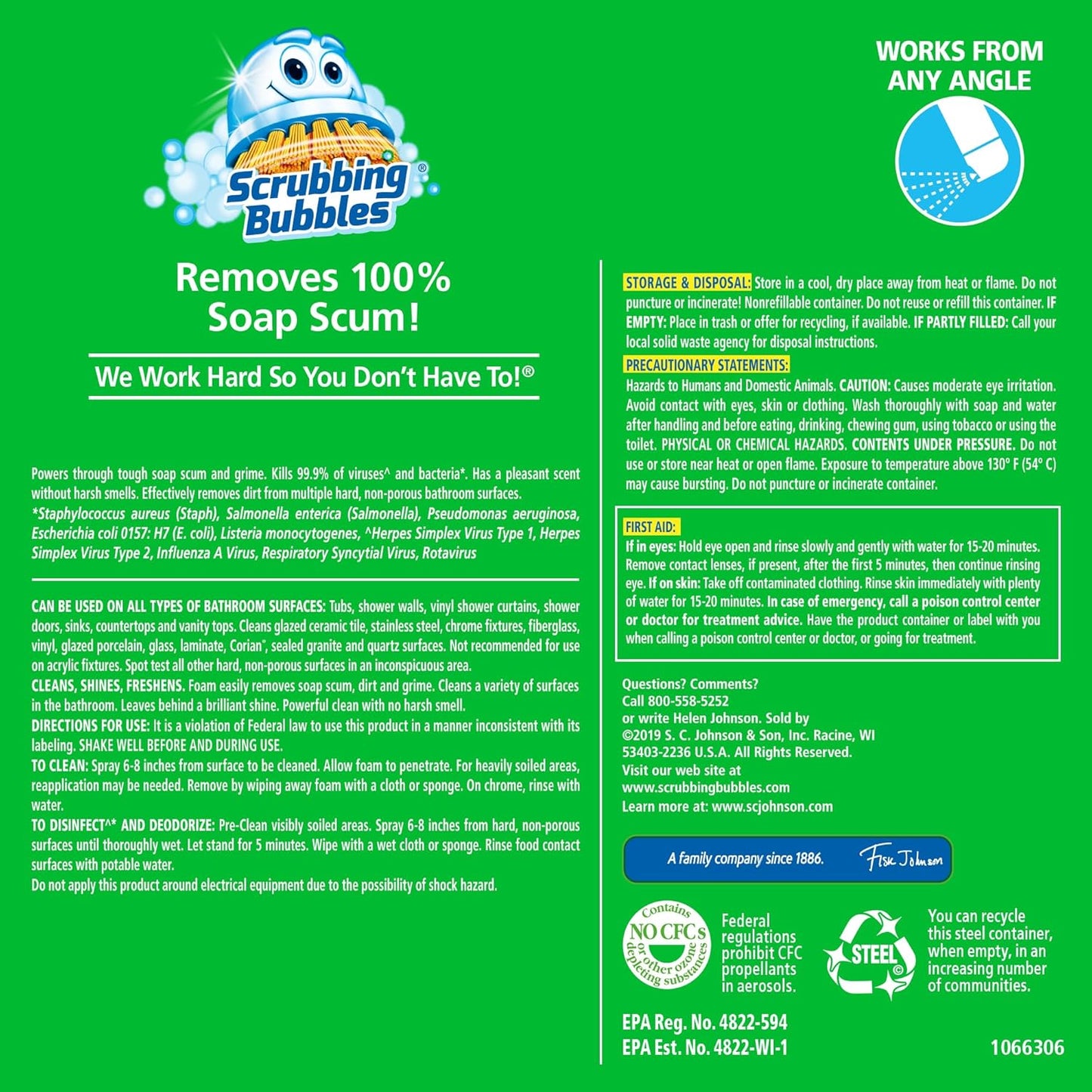 Scrubbing Bubbles Bathroom Cleaner Disinfectant Spray Grime Fighter Aerosol - Rainshower - 20oz