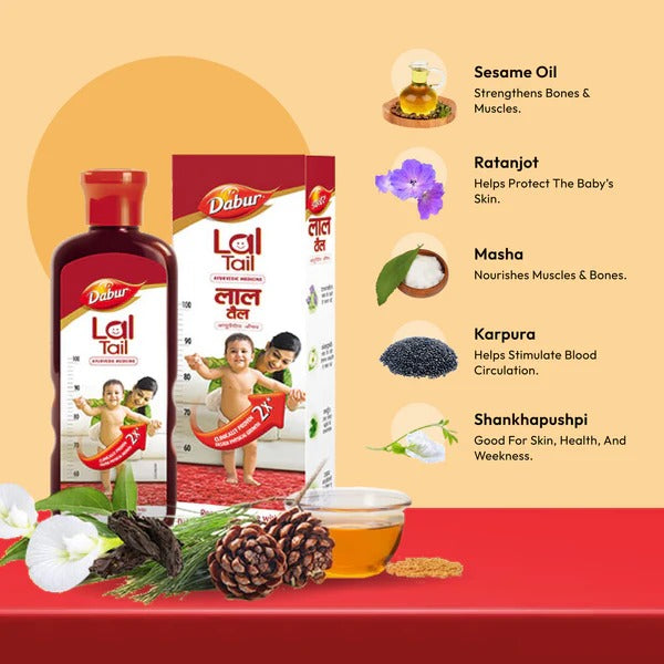 Dabur Lal Tail - Ayurvedic Baby Oil 2x Faster Physical Growth - 200ml