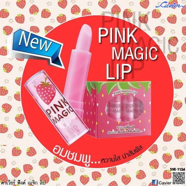 Cavier Pink Magic Lip, color-changing lip balm with strawberry scent, 2.8 g.