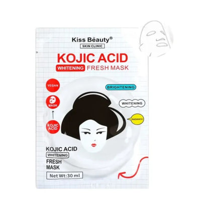 Kiss Beauty Vegan Professional Hyaluronic Kojic Acid Whitening Fresh Facial Mask 30ml - Pack of 12