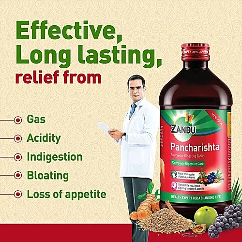 Zandu Pancharishta Ayurvedic Tonic - For Digestion, Acidity, Constipation & Gas Relief, 450 ml