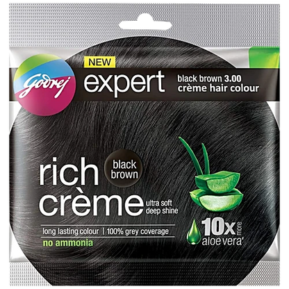 Godrej Expert Rich Creme Hair Colour - Single Use, Long Lasting, 100% Grey Coverage (20 g + 20 ml), 1 pc Shade 3 Black Brown