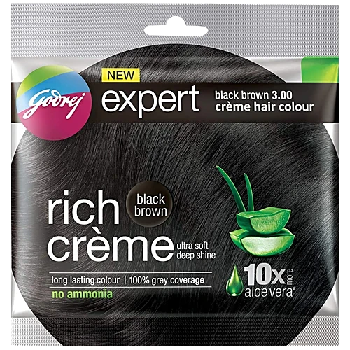 Godrej Expert Rich Creme Hair Colour - Single Use, Long Lasting, 100% Grey Coverage (20 g + 20 ml), 1 pc Shade 3 Black Brown