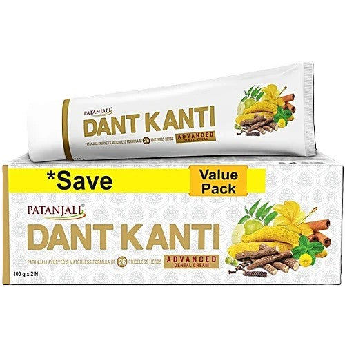 Patanjali Dant Kanti Advanced Dental Cream with Herbal Formula for Strong Teeth, 100 g (Pack of 2)