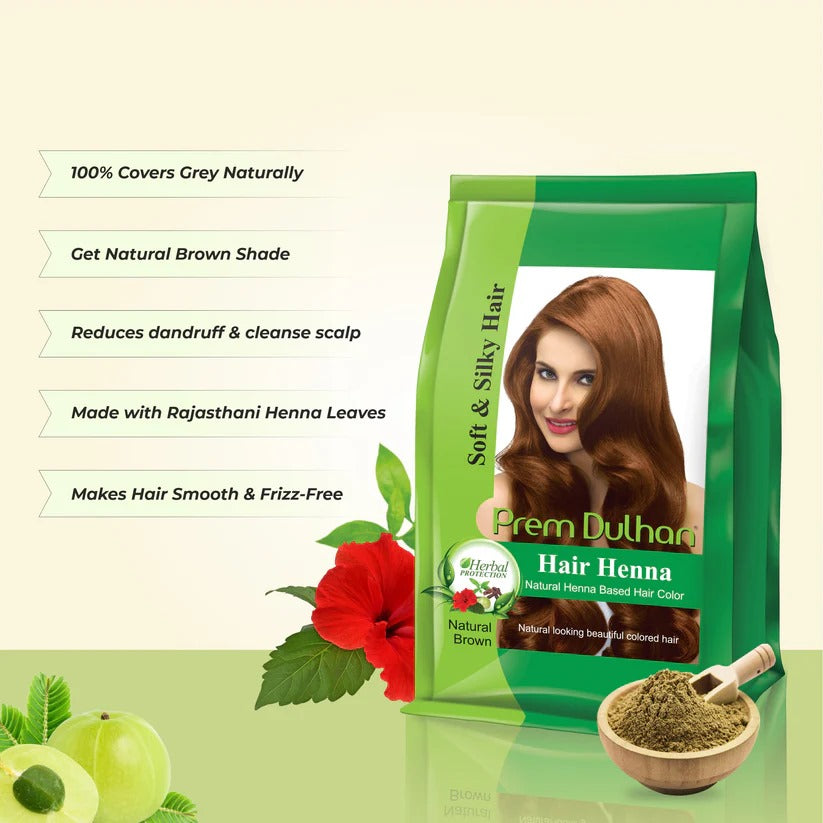 Prem Dulhan Hair Henna Natural Henna Based Hair Color, Natural Brown, 125gm