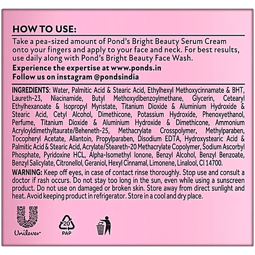 Ponds Pond's Bright Beauty Anti-Spot Serum Cream with Niacinamide and SPF 15 PA++, 50 gm Cream