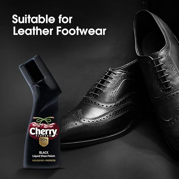 Cherry Blossom Liquid Shoe Polish - Black, 75 ml