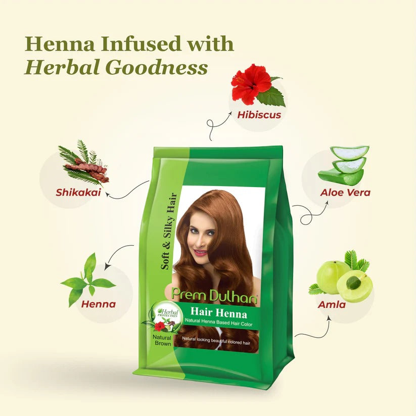 Prem Dulhan Hair Henna Natural Henna Based Hair Color, Natural Brown, 125gm
