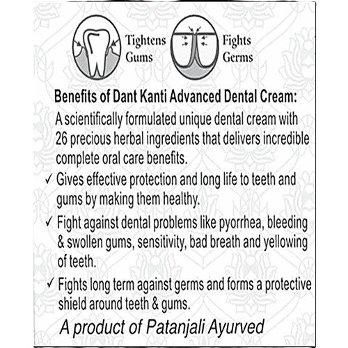 Patanjali Dant Kanti Advanced Dental Cream with Herbal Formula for Strong Teeth, 100 g (Pack of 2)