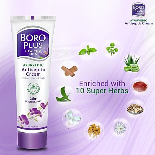 Boroplus Ayurvedic Antiseptic Multipurpose Cream, For Face, Hand & Body, No Parabens 24 Hrs Moisturiser, 40 ml