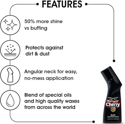 Cherry Blossom Liquid Shoe Polish - Black, 75 ml