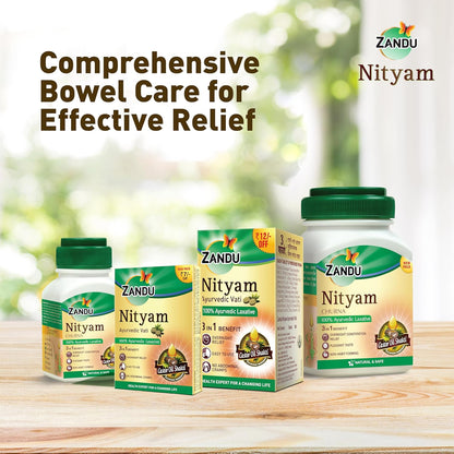 Zandu Nityam Ayurvedic Vati Laxative Tablets - 3 In 1 Benefit, Overnight Relief, No Abdominal Cramps, 30 pcs