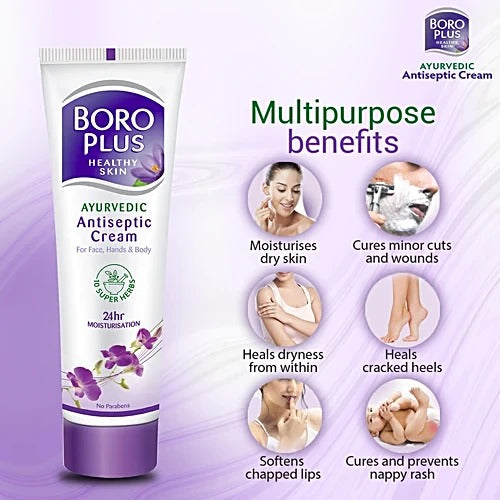 Boroplus Ayurvedic Antiseptic Multipurpose Cream, For Face, Hand & Body, No Parabens 24 Hrs Moisturiser, 40 ml