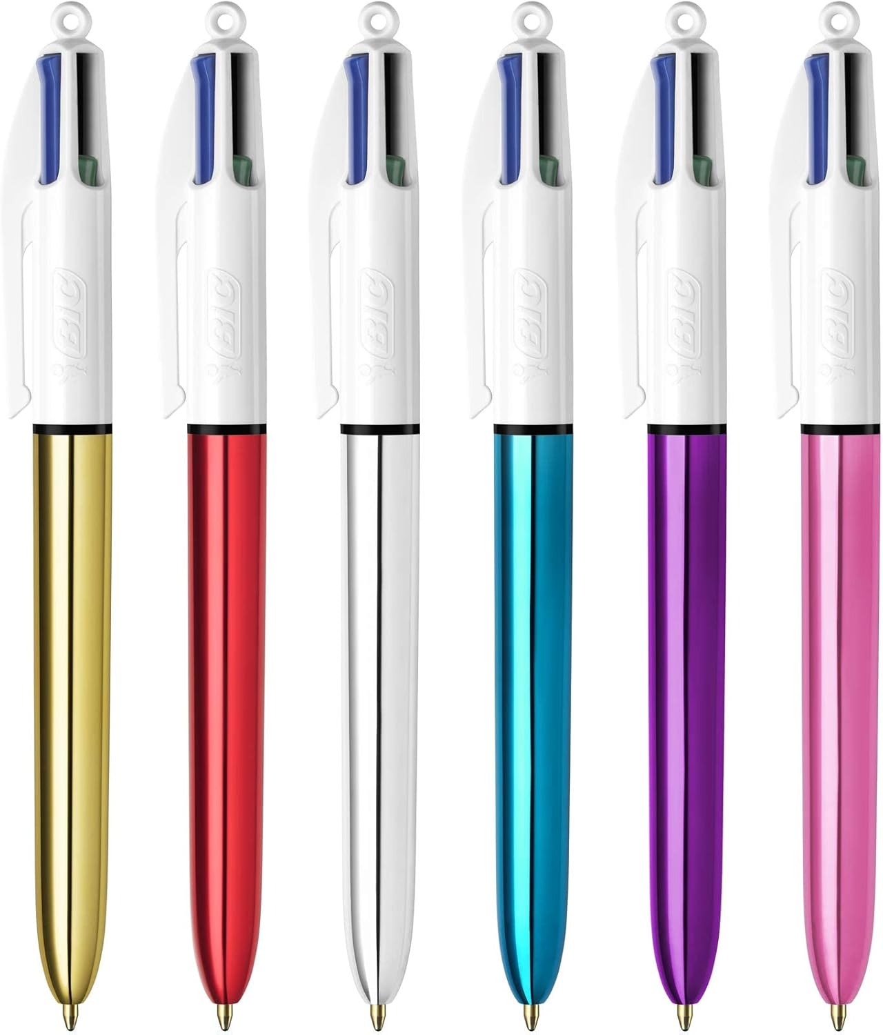 BIC 4 Colours Shine Retractable Ballpoint Pens with Medium Point, Pack of 1