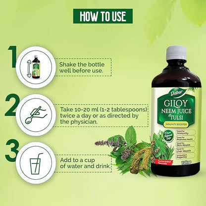 Dabur Giloy Neem Tulsi Juice 100% Ayurvedic - 1 Litre
