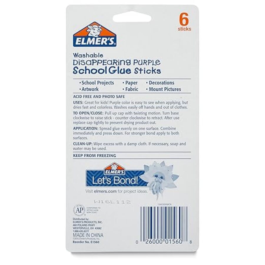 Elmer's 6pk Washable School Glue Sticks - Disappearing Purple