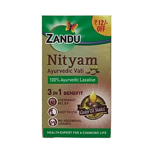 Zandu Nityam Ayurvedic Vati Laxative Tablets - 3 In 1 Benefit, Overnight Relief, No Abdominal Cramps, 30 pcs