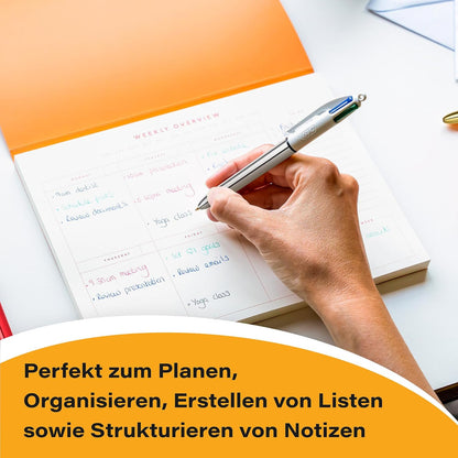 BIC 4 Colours Shine Retractable Ballpoint Pens with Medium Point, Pack of 1