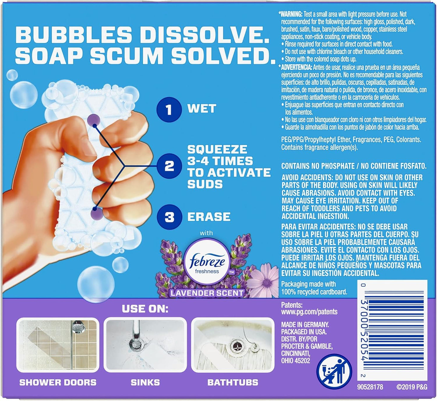 Mr Clean Magic Eraser Bath with Febreze Lavender Scent, Cleaning Pads with Durafoam, 2 Count