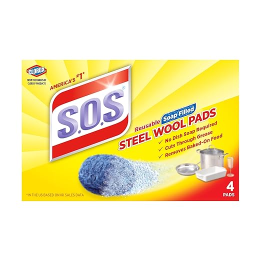 Clorox S.O.S Steel Wool Scrub Pad, 4 Ct