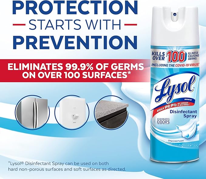 Lysol Disinfectant Spray for Sanitizing Antibacterial Disinfecting, Crisp Linen, 12.5 fl oz