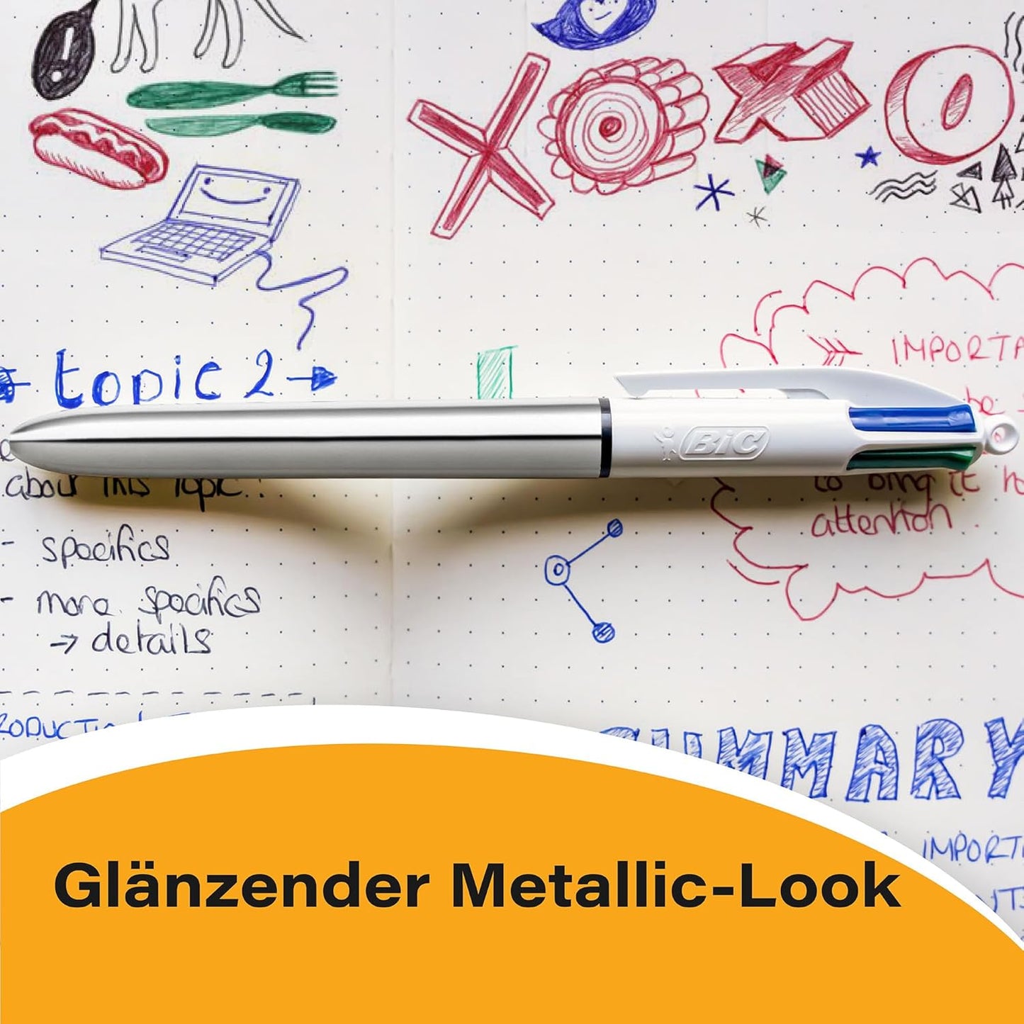 BIC 4 Colours Shine Retractable Ballpoint Pens with Medium Point, Pack of 1