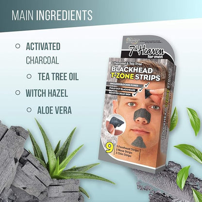 7th Heaven Men's Charcoal & Tea Tree Blackhead T-Zone Strips 9s