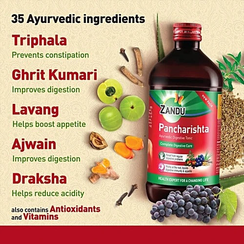 Zandu Pancharishta Ayurvedic Tonic - For Digestion, Acidity, Constipation & Gas Relief, 450 ml