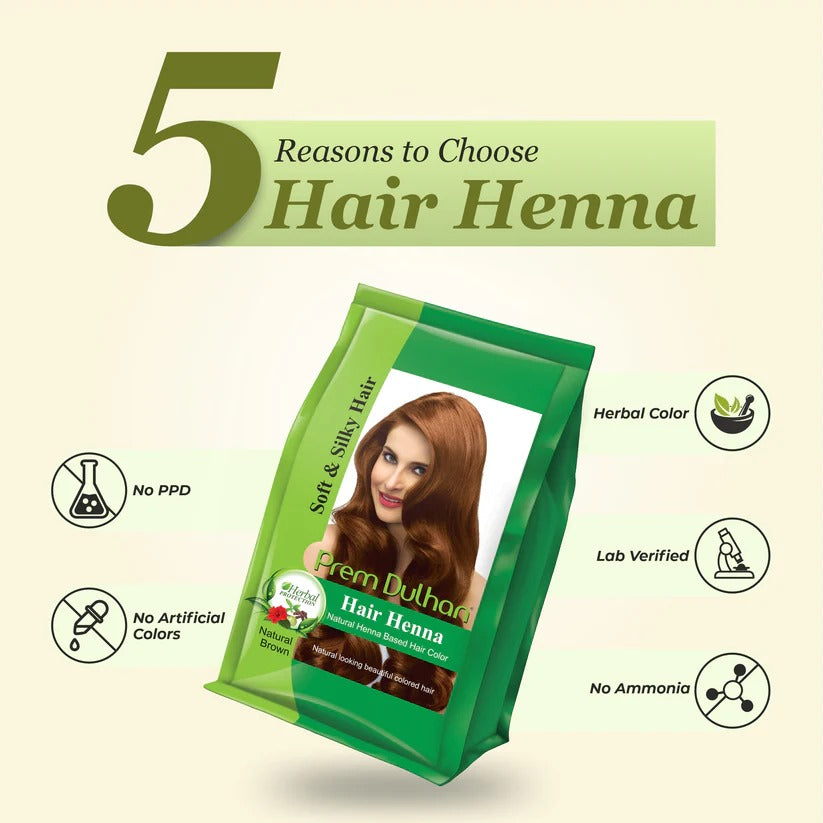 Prem Dulhan Hair Henna Natural Henna Based Hair Color, Natural Brown, 125gm