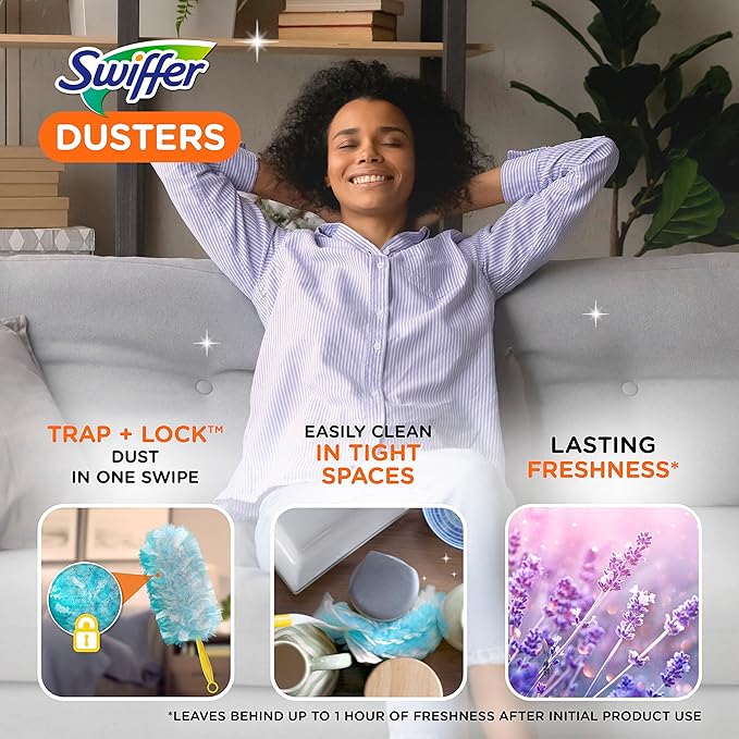 Swiffer Refill Dusters, DustLock Fiber, Light Blue, Lavender Vanilla Scent,10/Box