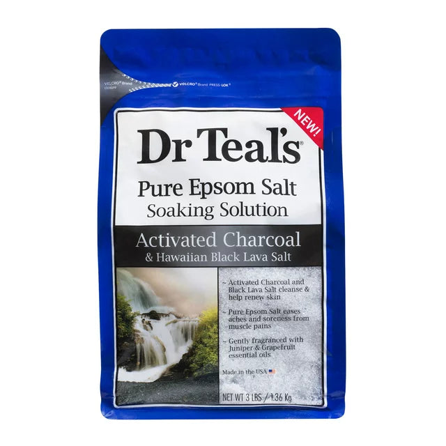 Dr Teal's Activated Charcoal and Hawaiian Black Lava Salt Epsom Salt, 3 lbs.