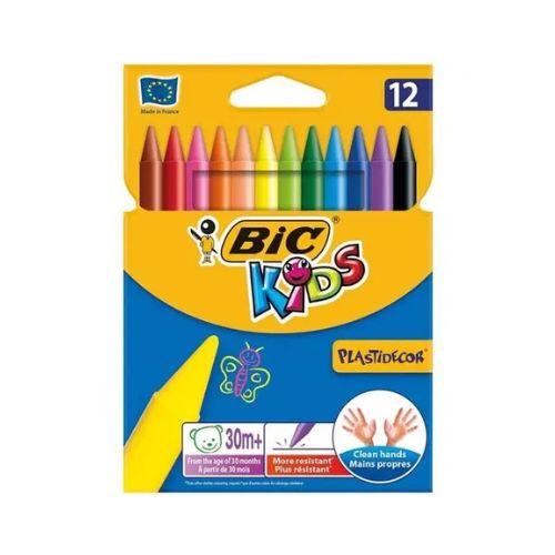 BIC Kids Plastidecor Colouring Crayons, Assorted Colours, Pack Of 12