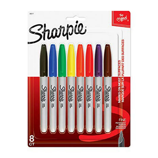 Sharpie Permanent Marker Fine Tip, Assorted Colors, 8 Ea