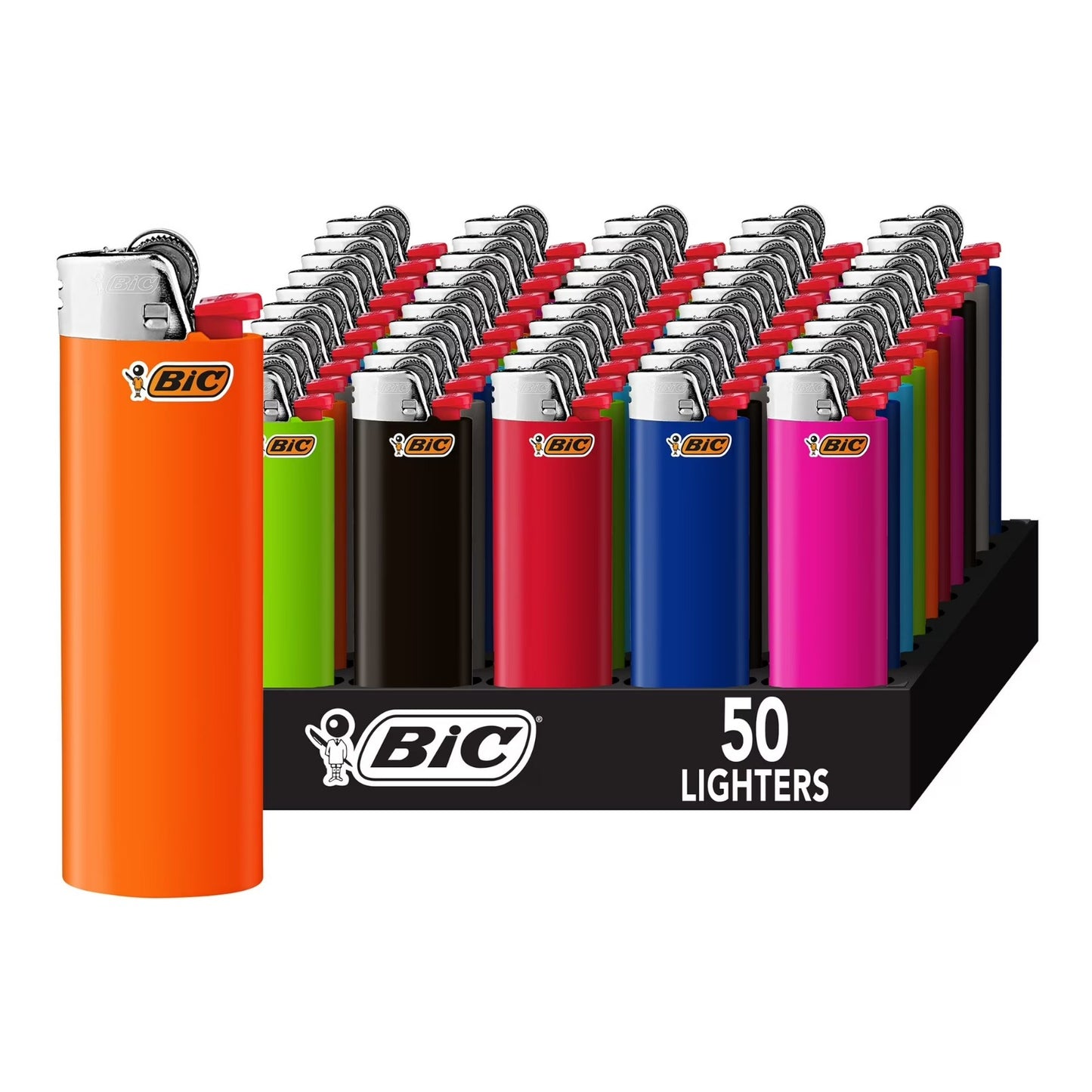 BIC Classic Maxi Pocket Lighters, Assorted Colors, 50-Count Tray