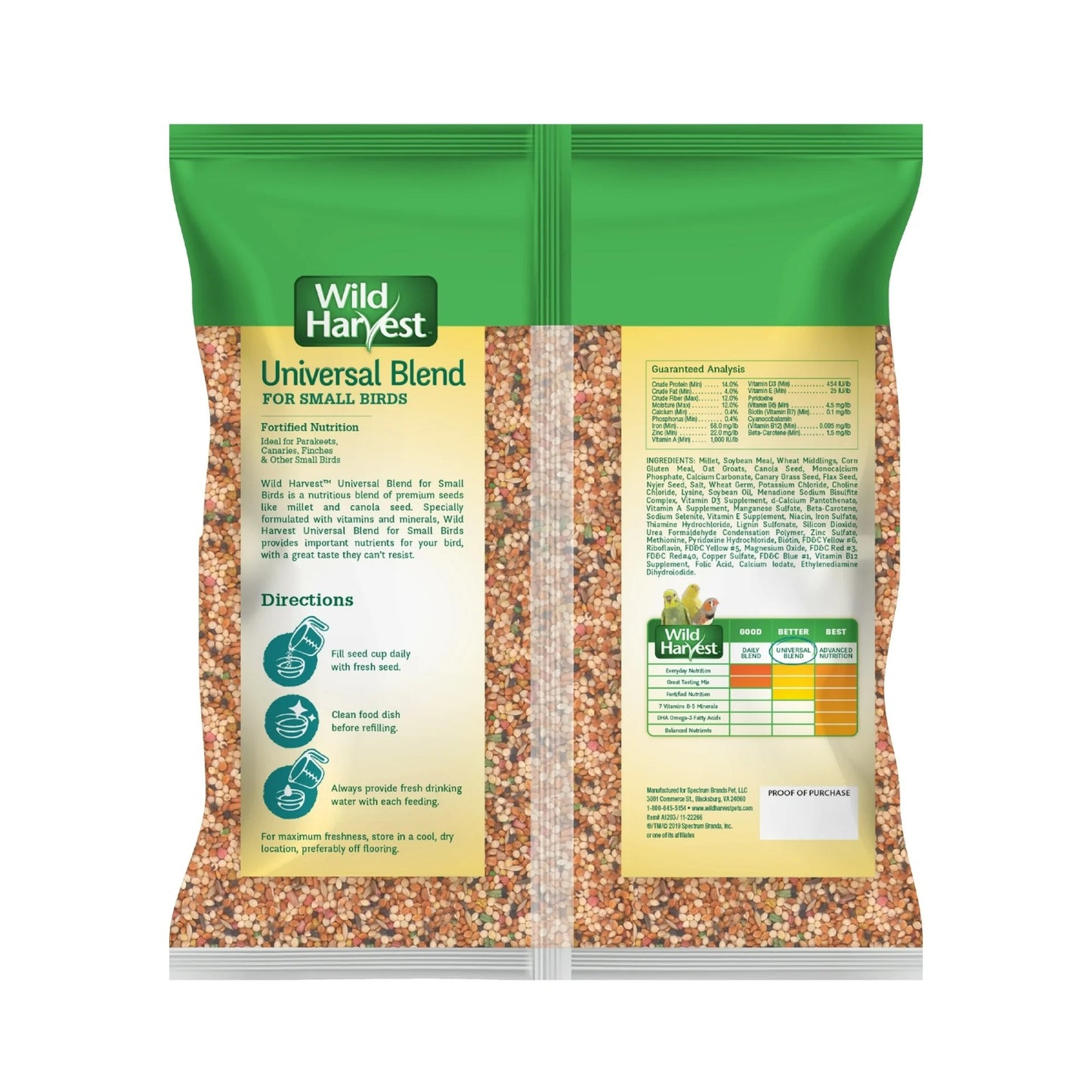 Wild Harvest Universal Blend Grain Flavor Small Birds Dry Bird Food - 3lbs