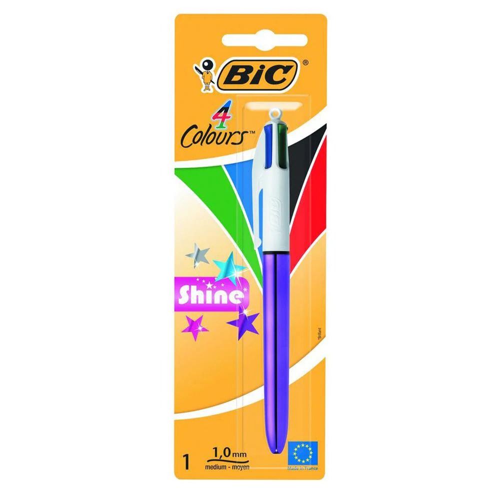 BIC 4 Colours Shine Retractable Ballpoint Pens with Medium Point, Pack of 1