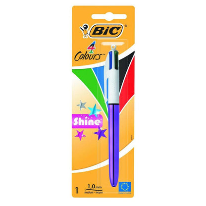 BIC 4 Colours Shine Retractable Ballpoint Pens with Medium Point, Pack of 1
