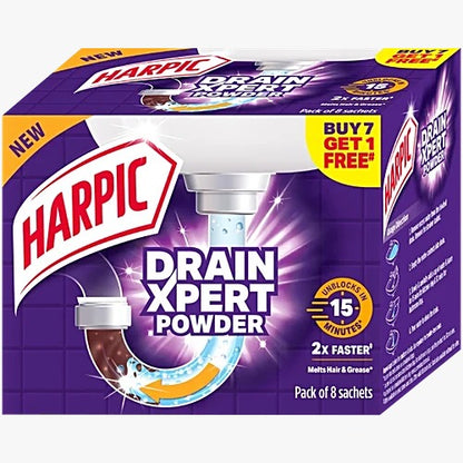 Harpic Drain Xpert Cleaning Powder, 360 g (8 x 45 g)