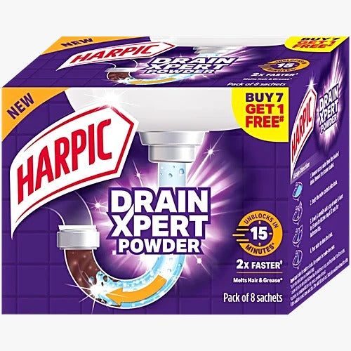 Harpic Drain Xpert Cleaning Powder, 360 g (8 x 45 g)