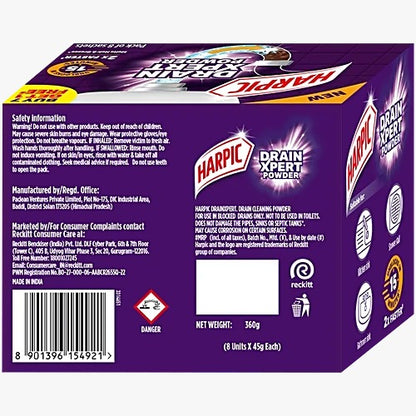 Harpic Drain Xpert Cleaning Powder, 360 g (8 x 45 g)