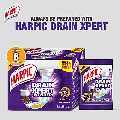 Harpic Drain Xpert Cleaning Powder, 360 g (8 x 45 g)