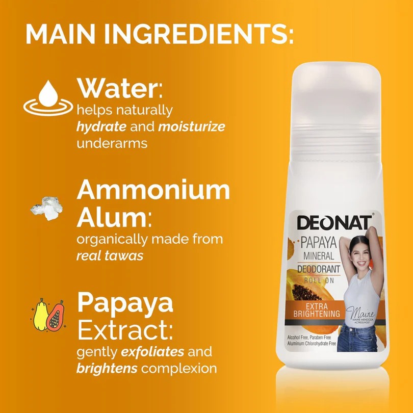 Deonat Papaya Mineral Deodorant Roll On 65ml