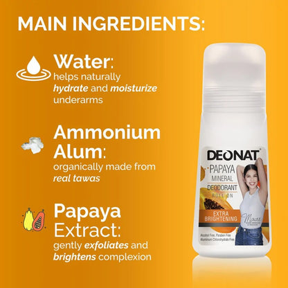 Deonat Papaya Mineral Deodorant Roll On 65ml