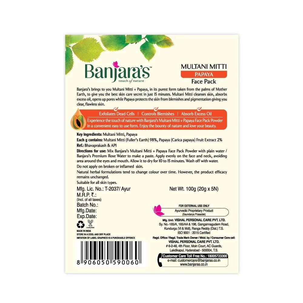 Banjara's Multani Mitti + Papaya Face Pack Powder - 100g