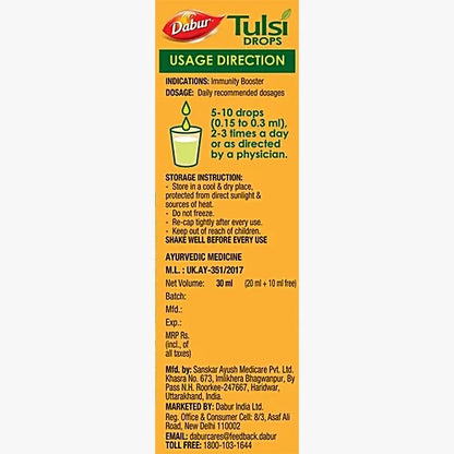 Dabur Tulsi Drops, 20 ml (Get 10 ml Free)