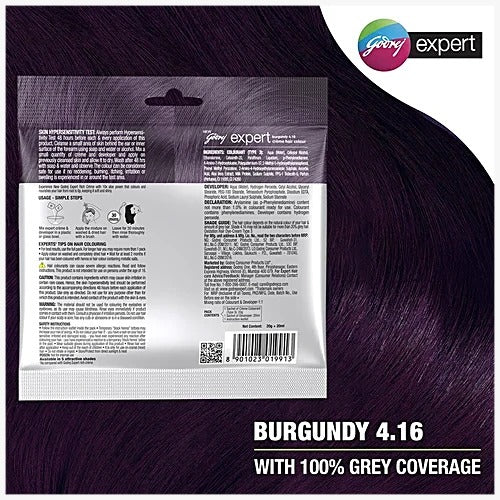 Godrej Expert Rich Creme Hair Colour - Single Use, 20 g + 20 ml Shade 4.16 Burgundy