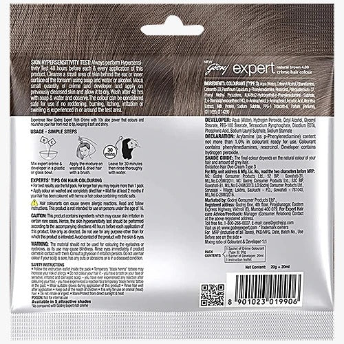 Godrej Expert Rich Creme Hair Colour, 20 g + 20 ml 4 Natural Brown